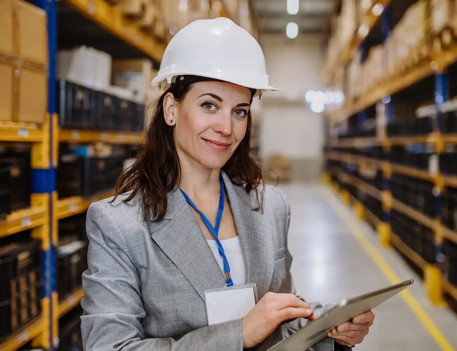 Executive in warehouse setting